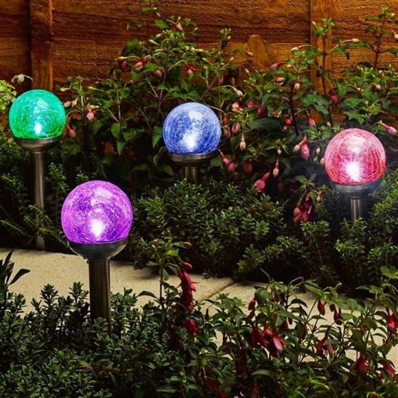 Solar Lights Outdoor Yard Decoration, Cracked Glass Ball Dual LED - Picture 7 of 14